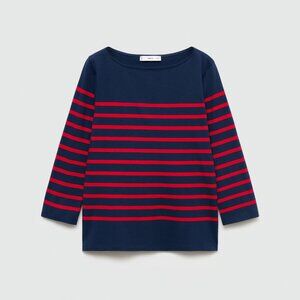 Mango Dark Navy Striped Boat-Neck T-Shirt/NWT/S
